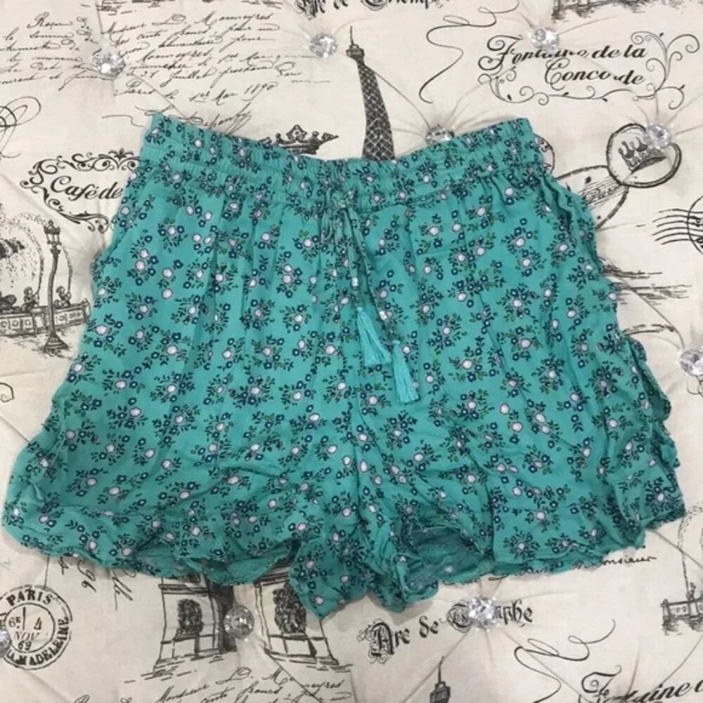 Angie Ruffle Trim Printed Shorts - Picture 3 of 5